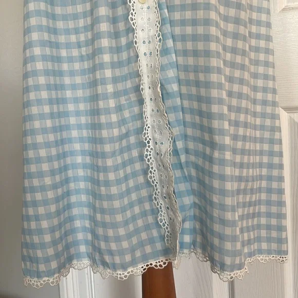 Vintage gingham lace check nightgown housecoat dress duster robe cottage core M - Picture 3 of 10